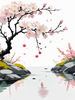 Abstract Tranquil Cherry Blossoms Falling on Pond Art Print