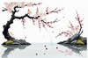 Abstract Tranquil Cherry Blossoms Falling on Pond Art Print