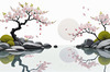 Abstract Tranquil Cherry Blossoms Falling on Pond Art Print