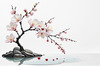 Abstract Tranquil Cherry Blossoms Falling on Pond Art Print