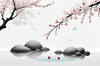 Abstract Tranquil Cherry Blossoms Falling on Pond Art Print