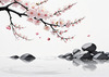 Abstract Tranquil Cherry Blossoms Falling on Pond Art Print