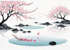 Abstract Tranquil Cherry Blossoms Falling on Pond Art Print