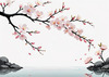 Abstract Tranquil Cherry Blossoms Falling on Pond Art Print
