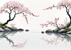 Abstract Tranquil Cherry Blossoms Falling on Pond Art Print