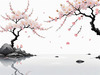 Abstract Tranquil Cherry Blossoms Falling on Pond Art Print