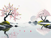 Abstract Tranquil Cherry Blossoms Falling on Pond Art Print