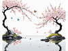 Abstract Tranquil Cherry Blossoms Falling on Pond Art Print