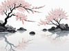 Abstract Tranquil Cherry Blossoms Falling on Pond Art Print