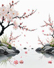 Abstract Tranquil Cherry Blossoms Falling on Pond Art Print