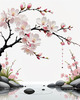 Abstract Tranquil Cherry Blossoms Falling on Pond Art Print