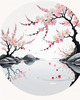 Abstract Tranquil Cherry Blossoms Falling on Pond Art Print