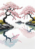 Abstract Tranquil Cherry Blossoms Falling on Pond Art Print