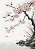 Abstract Tranquil Cherry Blossoms Falling on Pond Art Print