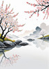 Abstract Tranquil Cherry Blossoms Falling on Pond Art Print