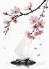 Abstract Tranquil Cherry Blossoms Falling on Pond Art Print