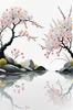 Abstract Tranquil Cherry Blossoms Falling on Pond Art Print