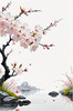 Abstract Tranquil Cherry Blossoms Falling on Pond Art Print