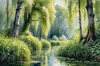 Printable Art of a Tranquil Forest Pond with Weeping Willows
