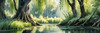 Printable Art of a Tranquil Forest Pond with Weeping Willows