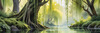 Printable Art of a Tranquil Forest Pond with Weeping Willows