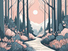 Minimalist Line Art of a Forest Pathway