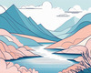Minimalist Line Art of River Flowing Through Canyon