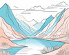 Minimalist Line Art of River Flowing Through Canyon