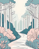 Minimalist Line Art of a Forest Pathway