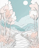 Minimalist Line Art of a Forest Pathway