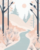 Minimalist Line Art of a Forest Pathway
