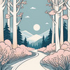 Minimalist Line Art of a Forest Pathway