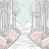 Minimalist Line Art of a Forest Pathway