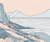 Minimalist Cliffside and Ocean Line Art Print