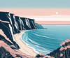 Minimalist Cliffside and Ocean Line Art Print
