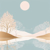 Minimalist Tranquil Lakeside Tree Reflection Printable Art