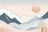 Printable Minimalist Moonlit Mountain Silhouette Line Art