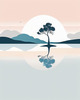 Minimalist Tranquil Lakeside Tree Reflection Printable Art