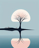 Minimalist Tranquil Lakeside Tree Reflection Printable Art