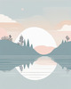 Minimalist Tranquil Lakeside Tree Reflection Printable Art