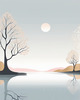 Minimalist Tranquil Lakeside Tree Reflection Printable Art