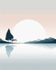 Minimalist Tranquil Lakeside Tree Reflection Printable Art