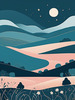 Minimalist Line Art of Rolling Hills Beneath a Starry Night Sky