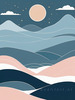 Minimalist Line Art of Rolling Hills Beneath a Starry Night Sky
