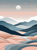 Minimalist Line Art of Rolling Hills Beneath a Starry Night Sky