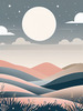 Minimalist Line Art of Rolling Hills Beneath a Starry Night Sky