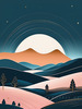 Minimalist Line Art of Rolling Hills Beneath a Starry Night Sky