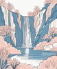 Minimalist Waterfall Cascade Line Art