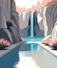 Minimalist Waterfall Cascade Line Art