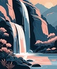 Minimalist Waterfall Cascade Line Art